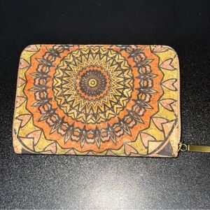 Boho Mandala Patterned Women's Natural Cork Zipper Wallet NWOT